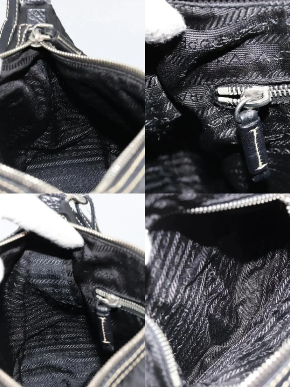 PRADA Shoulder Bag Nylon Leather Black Silver Auth 179529A